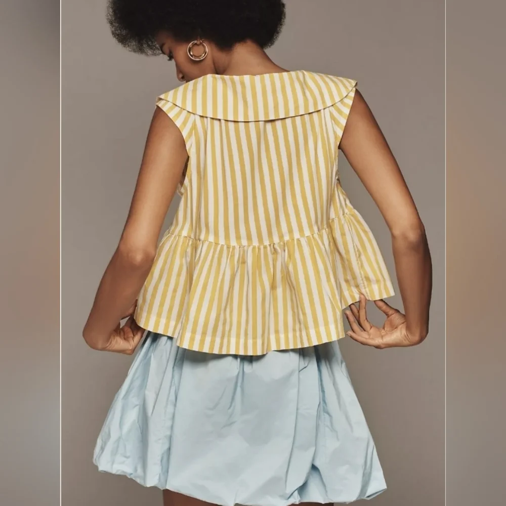 Anthropologie Maeve Babydoll Yellow Striped V-Neck Peplum Top Size XL NWOT - Picture 3 of 7